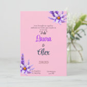 Einladung zur Hochzeit lila Blume (Stehend Vorderseite)