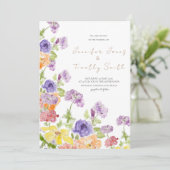 Einladung zur Hochzeit lila gelbe und orangefarben (Stehend Vorderseite)