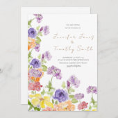 Einladung zur Hochzeit lila gelbe und orangefarben (Vorne/Hinten)