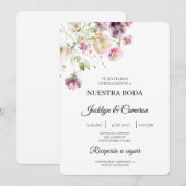 Einladung zur Hochzeit lila Spanischer Flora (Vorne/Hinten)