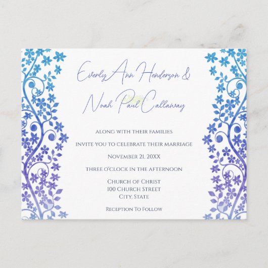 Einladung zur Hochzeit Lila und blauer Blumen (Vorderseite)