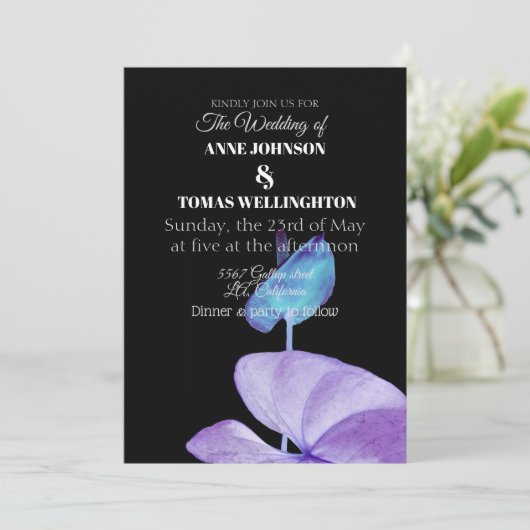 Einladung zur Hochzeit, Lila und schwarz (Stehend Vorderseite)