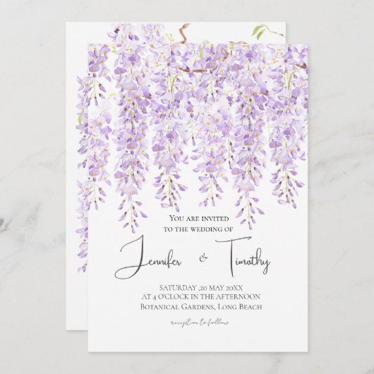Einladung zur Hochzeit lila Wisteria in Blüte (Vorne/Hinten)