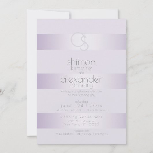 Einladung zur Hochzeit | Lilac Shimmer Stripe Mono (Vorderseite)