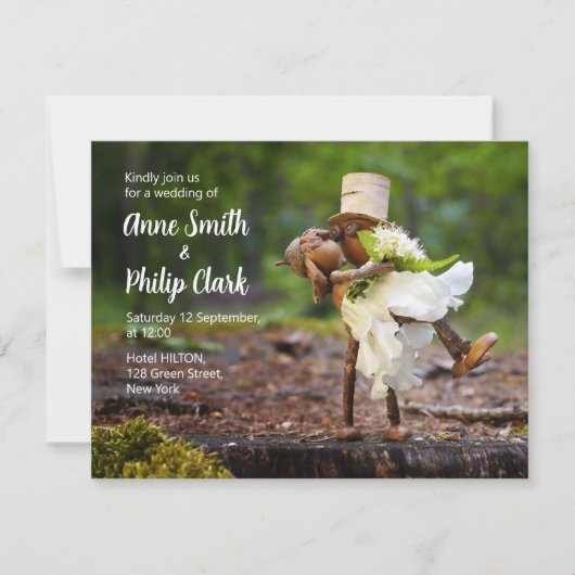 Einladung zur Hochzeit mit Acorn-Elfen in Liebe (Vorderseite)