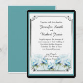 Einladung zur Hochzeit mit aquamarinem Blumenwasse (Vorne/Hinten)