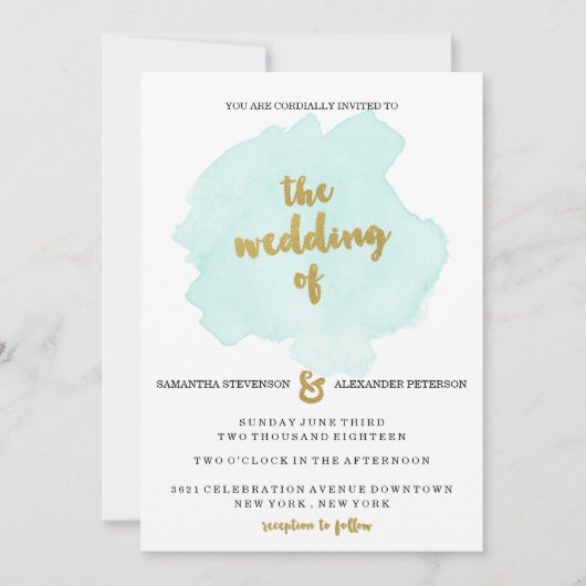 Einladung zur Hochzeit mit Aquamarinem Blütenschei (Vorderseite)