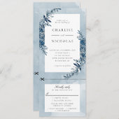 Einladung zur Hochzeit mit blauem Aquarell w uAwg (Vorne/Hinten)