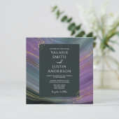 Einladung zur Hochzeit mit blauem und Lila Stein (Stehend Vorderseite)