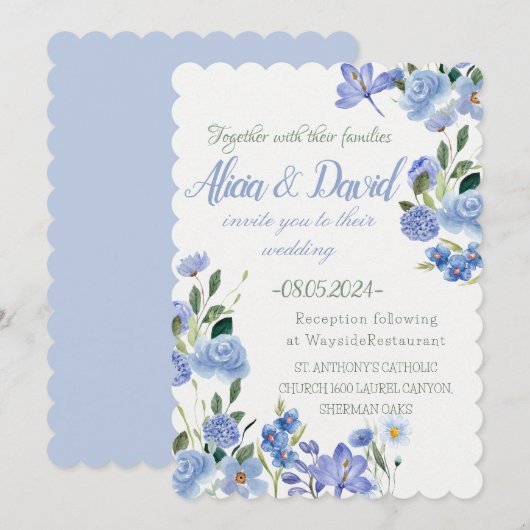 Einladung zur Hochzeit mit Blauer Flora. (Vorne/Hinten)