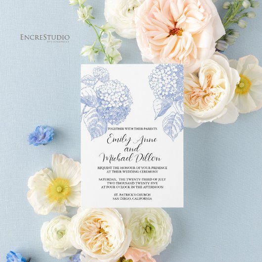 Einladung zur Hochzeit mit Blue Hydrangea