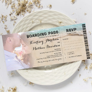 Einladung zur Hochzeit mit Bordkarte, Foto, RSVP &