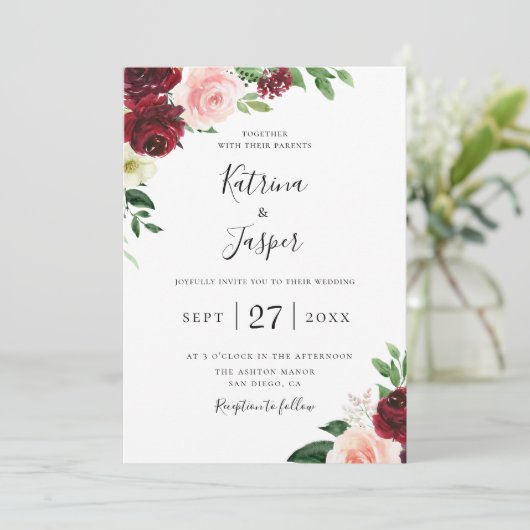 Einladung zur Hochzeit mit botanischem Flor in Bur (Stehend Vorderseite)