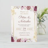 Einladung zur Hochzeit mit Burgund und Blush-Blume (Stehend Vorderseite)