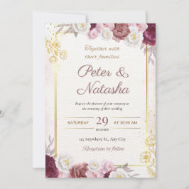 Einladung zur Hochzeit mit Burgund und Blush-Blume