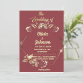 Einladung zur Hochzeit mit Burgund und Golden (Stehend Vorderseite)
