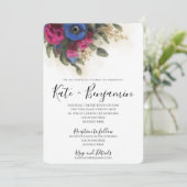 Einladung zur Hochzeit mit dunkelrosa und blauen B (Stehend Vorderseite)