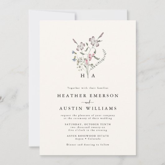 Einladung zur Hochzeit mit Floral Monogram (Vorderseite)