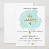 Einladung zur Hochzeit mit Gold und Aquamarinem Bl (Vorne/Hinten)