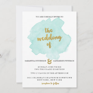 Einladung zur Hochzeit mit Gold und Aquamarinem Bl