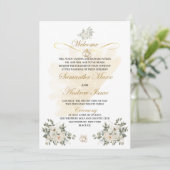 Einladung zur Hochzeit mit Gold und Blumen (Stehend Vorderseite)