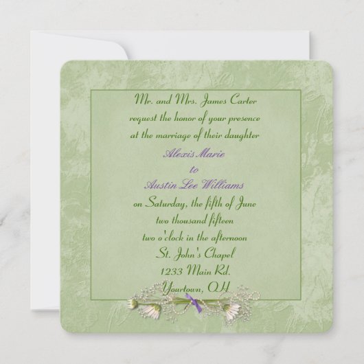 Einladung zur Hochzeit mit grüner Blüte (Vorderseite)