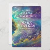 Einladung zur Hochzeit mit herrlichen lila Wolken (Vorderseite)