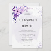 Einladung zur Hochzeit mit lila Blumenwasser (Vorderseite)