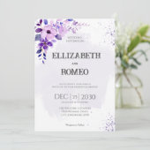 Einladung zur Hochzeit mit lila Blumenwasser (Stehend Vorderseite)