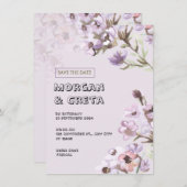 Einladung zur Hochzeit mit lila Blumenwasser (Vorne/Hinten)