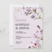 Einladung zur Hochzeit mit lila Blumenwasser (Vorderseite)