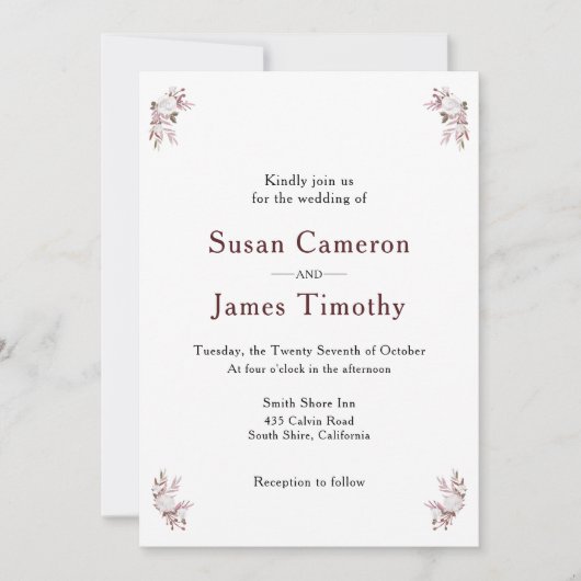 Einladung zur Hochzeit mit Mauve und Blush Pink (Vorderseite)