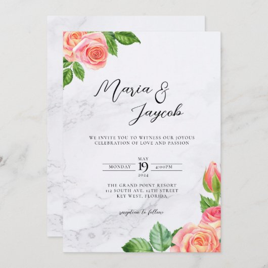 Einladung zur Hochzeit mit Minimalistischem Blumen (Vorne/Hinten)