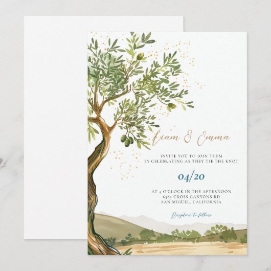 Einladung zur Hochzeit mit Olivenbaum (Vorne/Hinten)