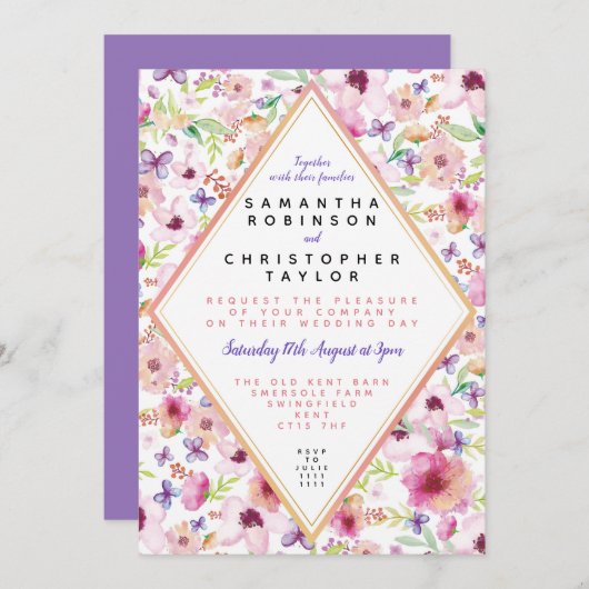 Einladung zur Hochzeit mit personalisiertem Blumen (Vorne/Hinten)