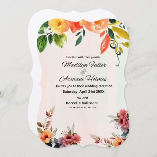 Einladung zur Hochzeit mit phantastischem Blumenwa (Vorne/Hinten)