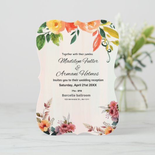 Einladung zur Hochzeit mit phantastischem Blumenwa (Stehend Vorderseite)