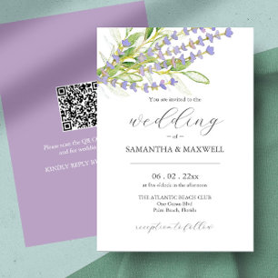 Einladung zur Hochzeit mit QR Code Botanischer Lav
