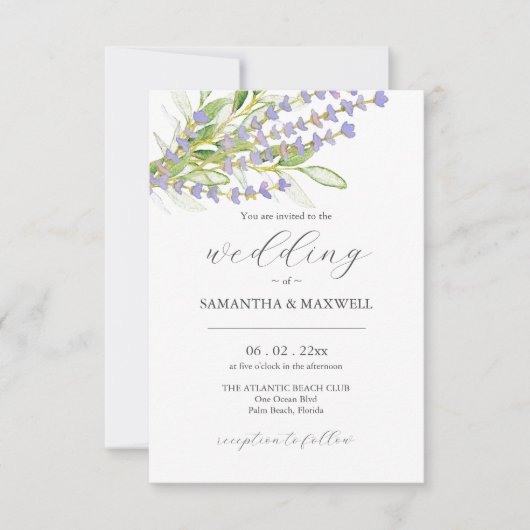 Einladung zur Hochzeit mit QR Code Botanischer Lav (Vorderseite)