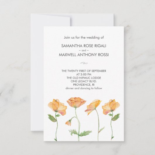 Einladung zur Hochzeit mit QR-Code Orange-Blume (Vorderseite)