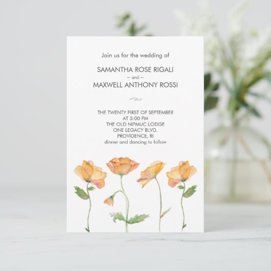 Einladung zur Hochzeit mit QR-Code Orange-Blume (Stehend Vorderseite)