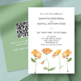 Einladung zur Hochzeit mit QR-Code Orange-Blume