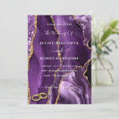 Einladung zur Hochzeit mit Rings aus lila Goldmarm (Stehend Vorderseite)