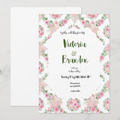 Einladung zur Hochzeit mit rosa Blume EN (Vorne/Hinten)