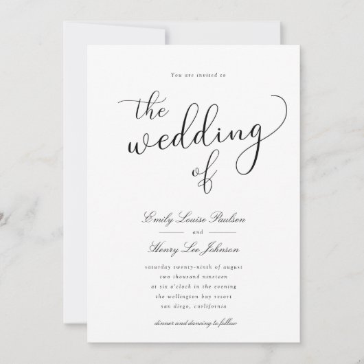 Einladung zur Hochzeit mit schlichter Schrift (Vorderseite)