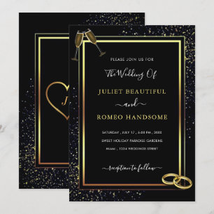 Einladung zur Hochzeit mit Schwarz-Gold-Rahmen