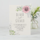 Einladung zur Hochzeit mit Vintagem Blumenrosa (Stehend Vorderseite)