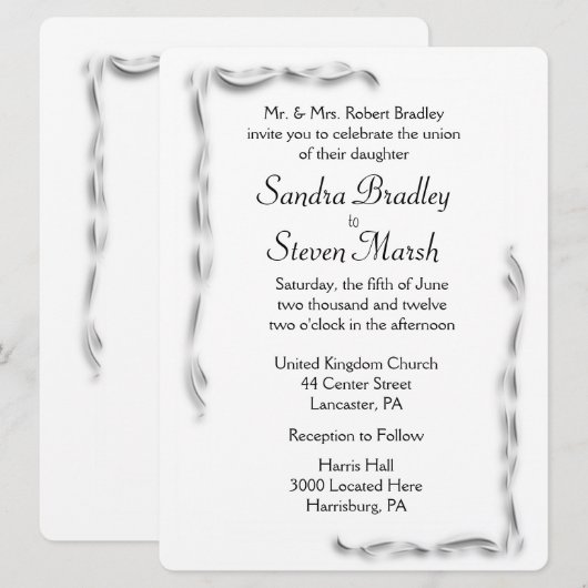 Einladung zur Hochzeit mit weißem Akzent (Vorne/Hinten)