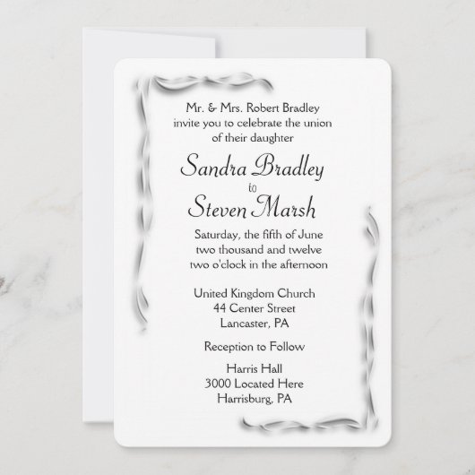 Einladung zur Hochzeit mit weißem Akzent 5"x 7" (Vorderseite)