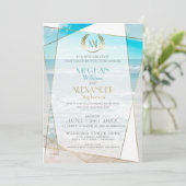 Einladung zur Hochzeit | Modern Monogram Beach (Stehend Vorderseite)
